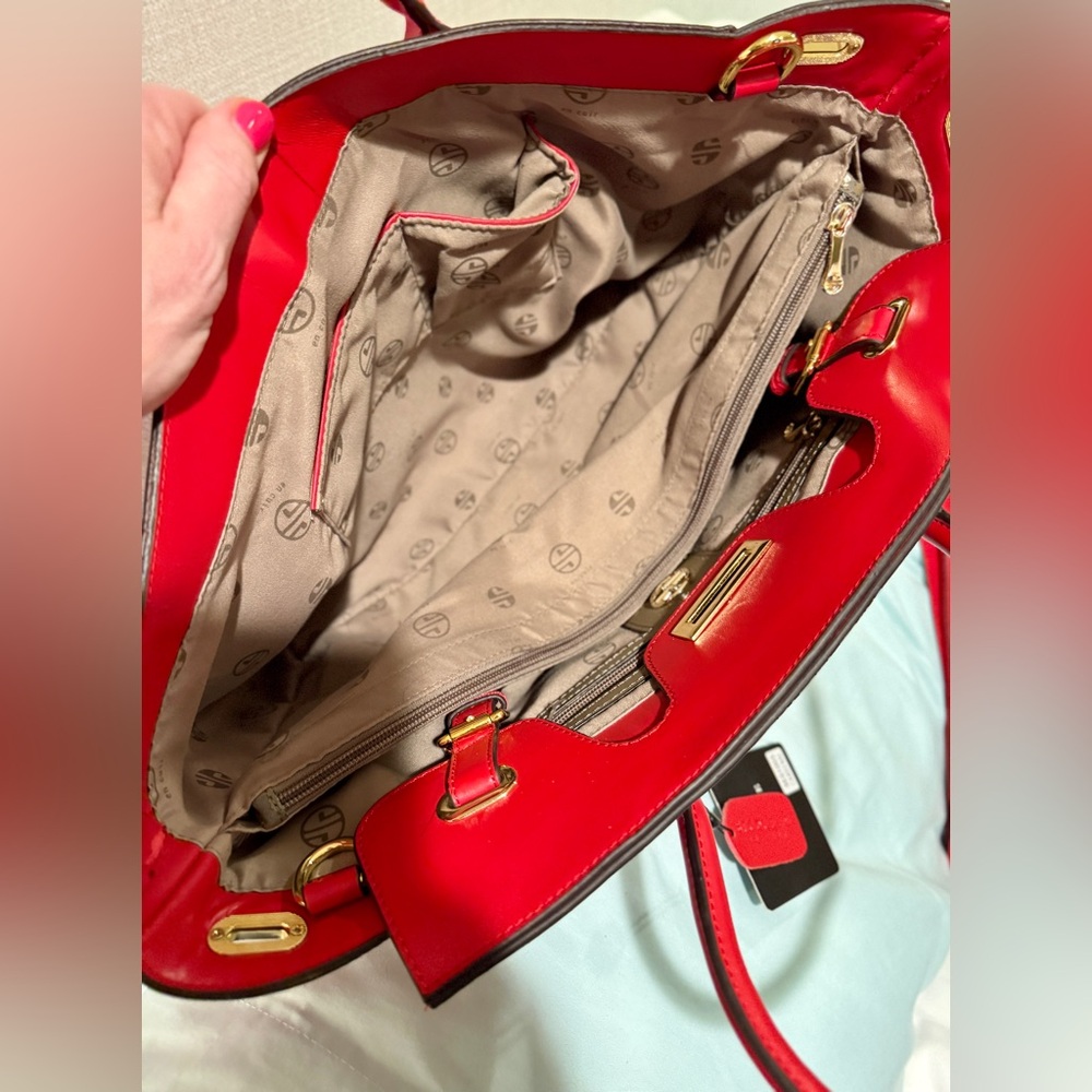 Vintage! Segolene Paris Red Leather Satchel, Large, Dust Bag Included, NWT - Picture 9 of 11